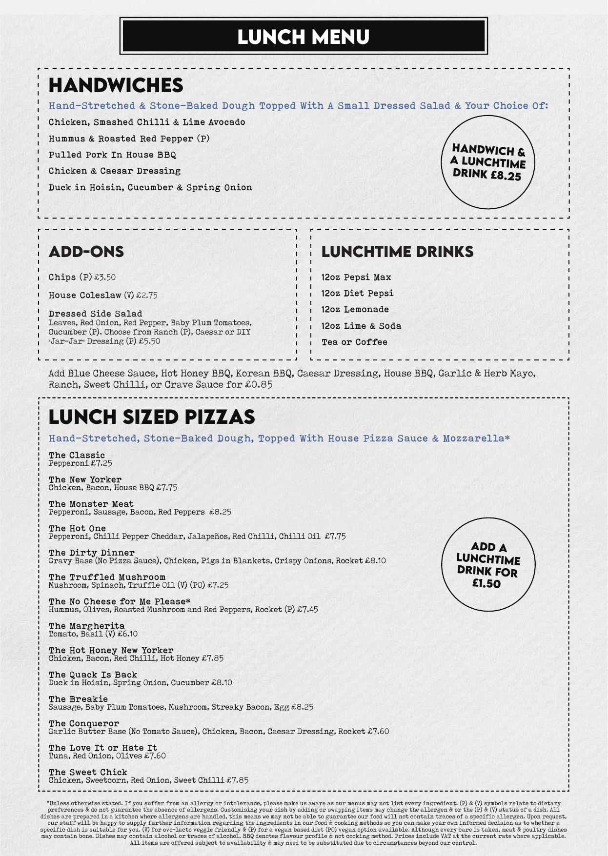 Lunch menu items